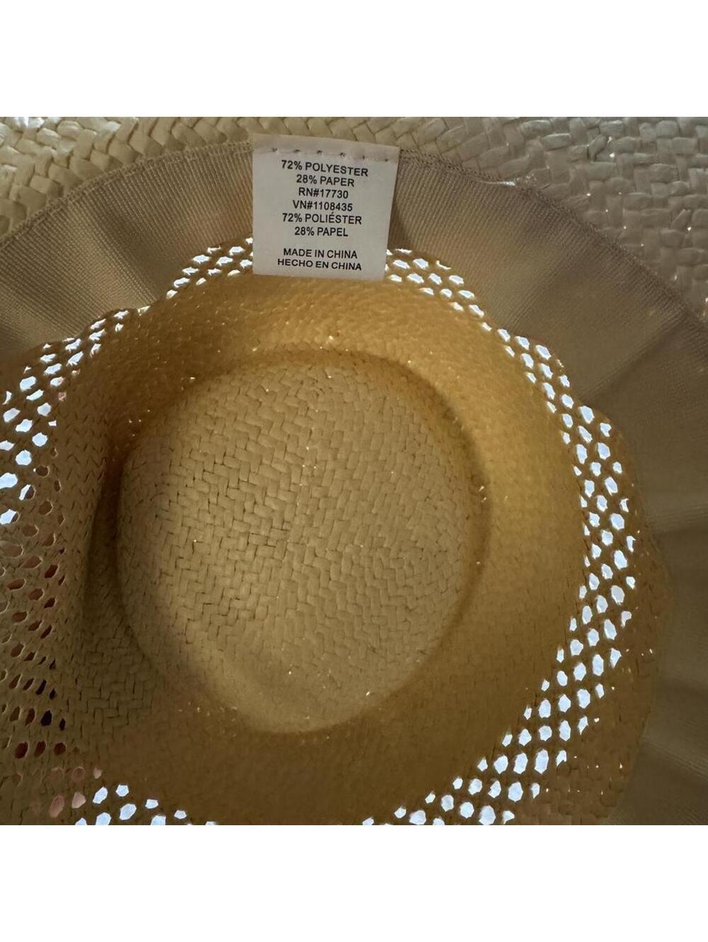 Wide Brim Straw Sun Hat with Chin Strap Woven Summer Beach Hat Neutral Beige - Picture 2 of 5